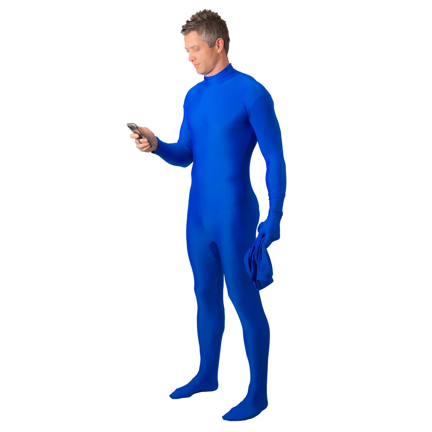 chroma key blue screen suit hood and gloves off