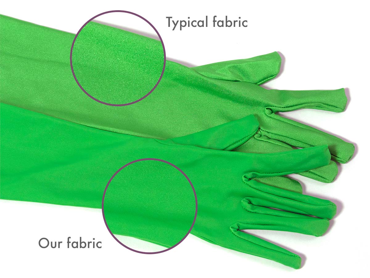 Out fabric compared to typical green screen fabric