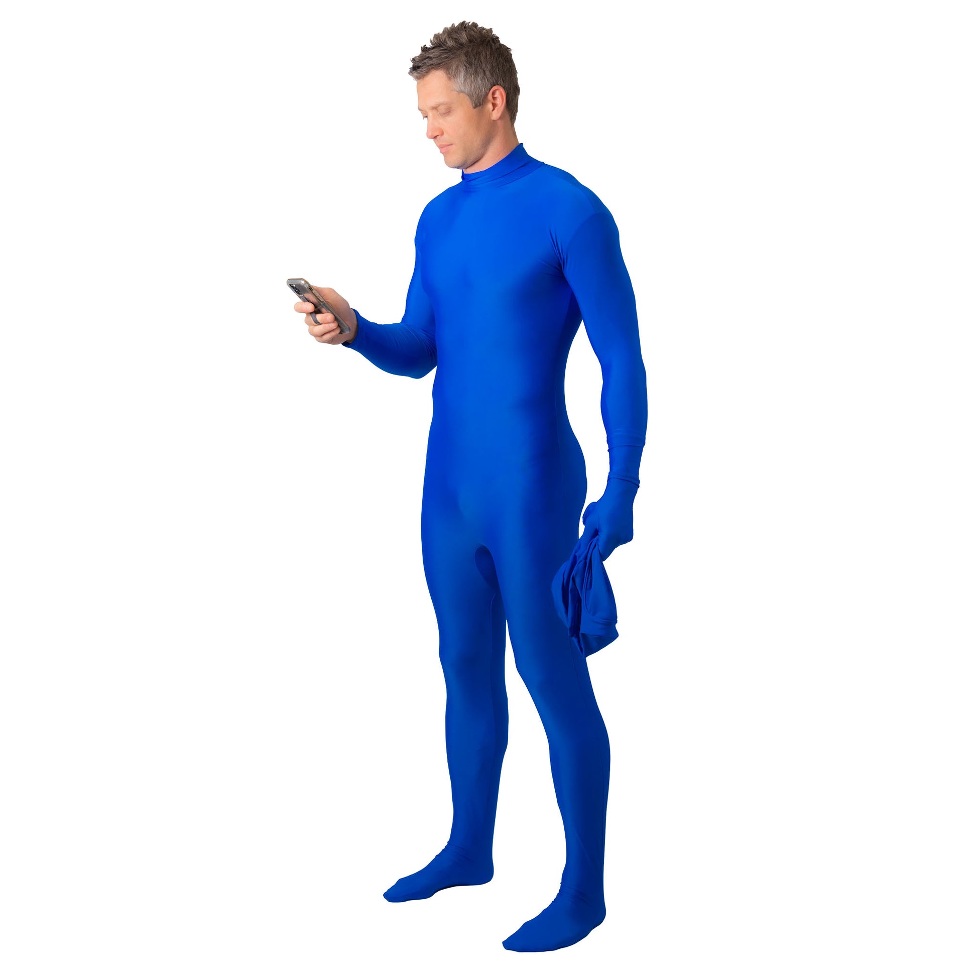 chroma key blue screen suit hood and gloves off